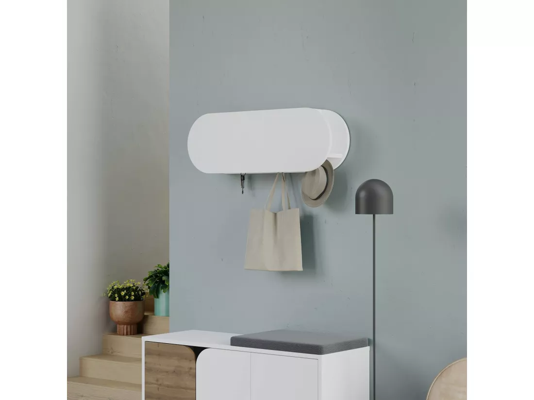 Portemanteau Dpaolovirdi, Portemanteau, Porte-vêtements polyvalent, Cintre mural, 84x16 h29 cm, Blanc