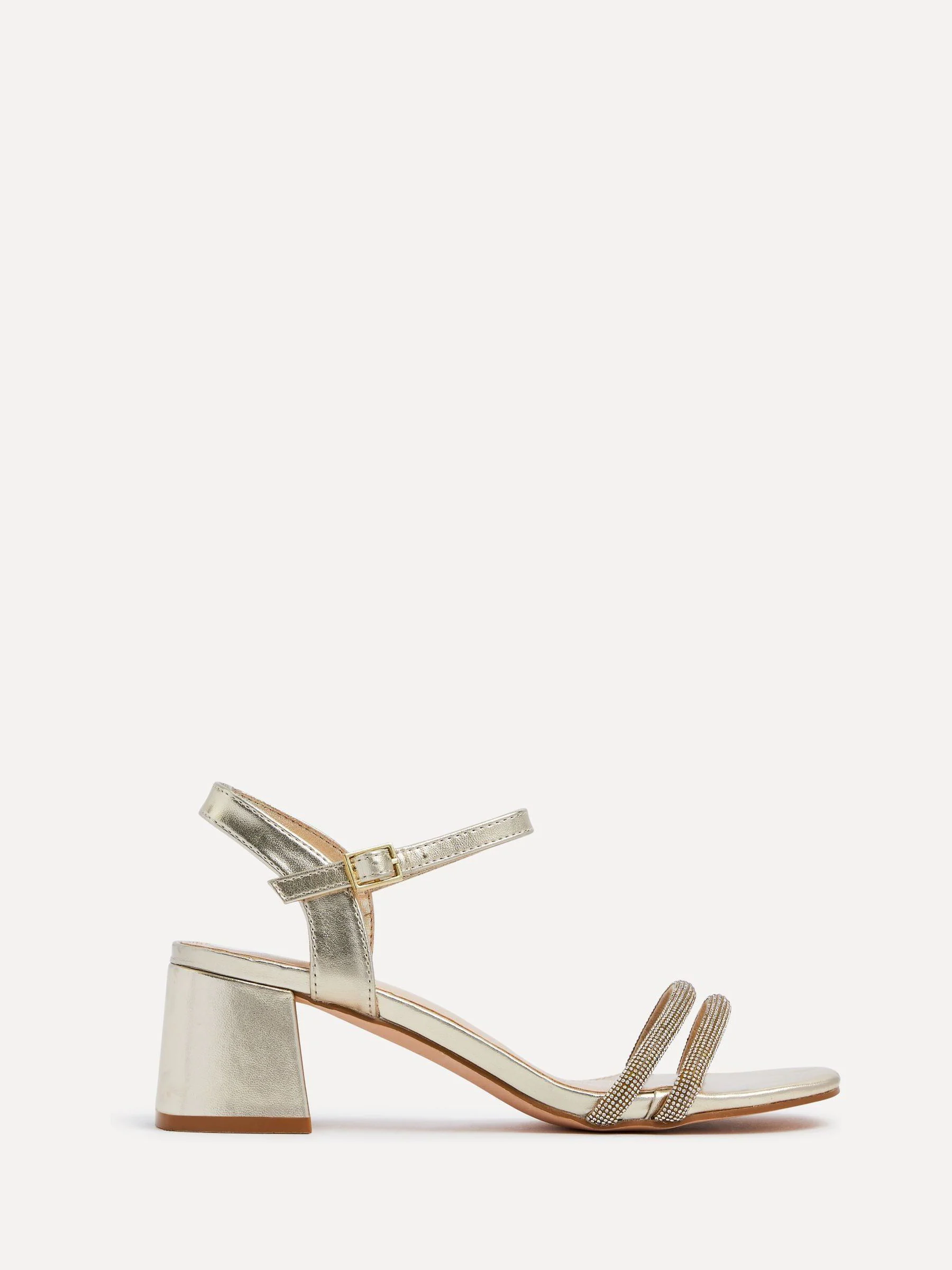 Goud - Linzi Bunty sandals met blokhak en diamanté bandjes