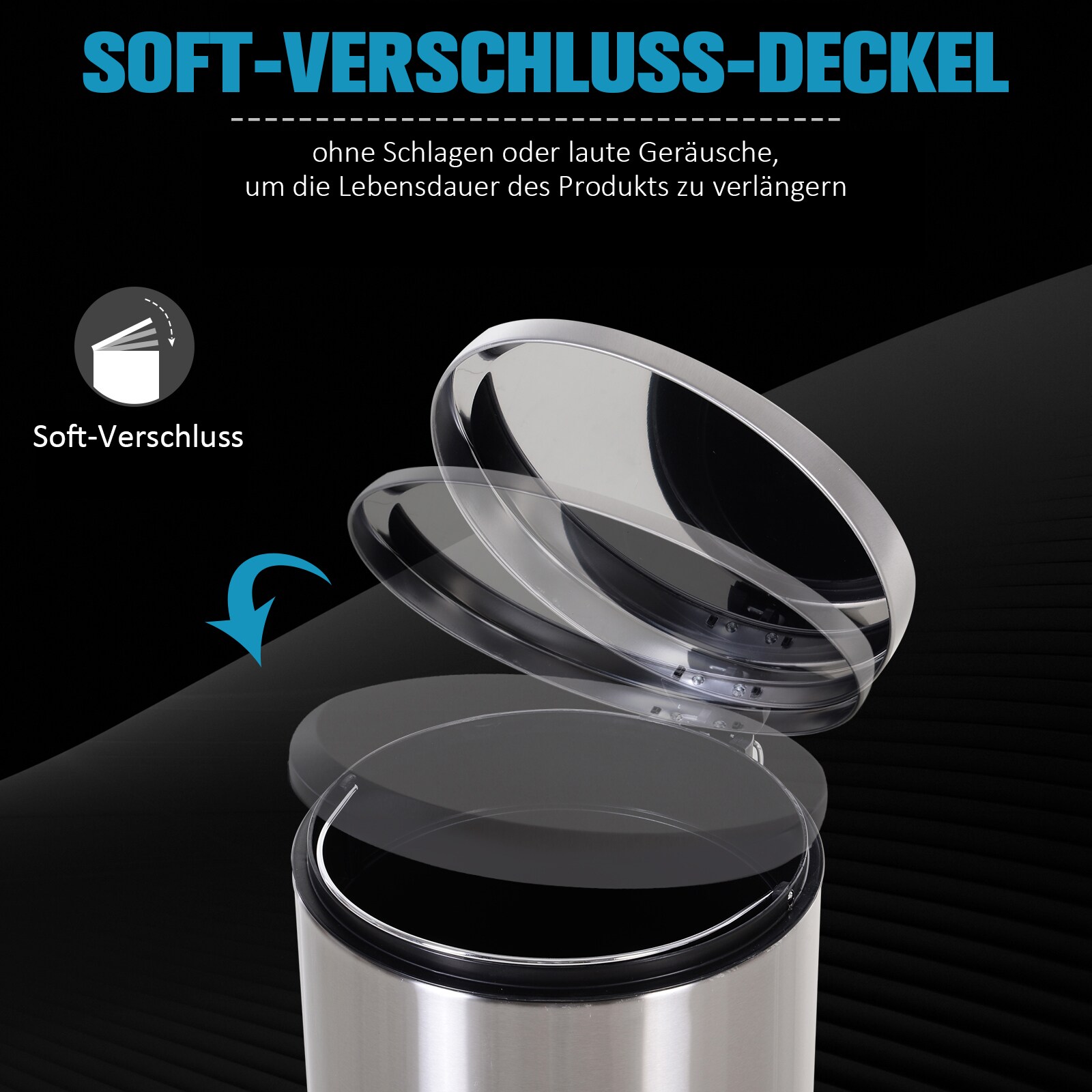 HOMCOM Treteimer mit Inneneimer silber, schwarz 29,2 x 62,5 cm (ØxH)