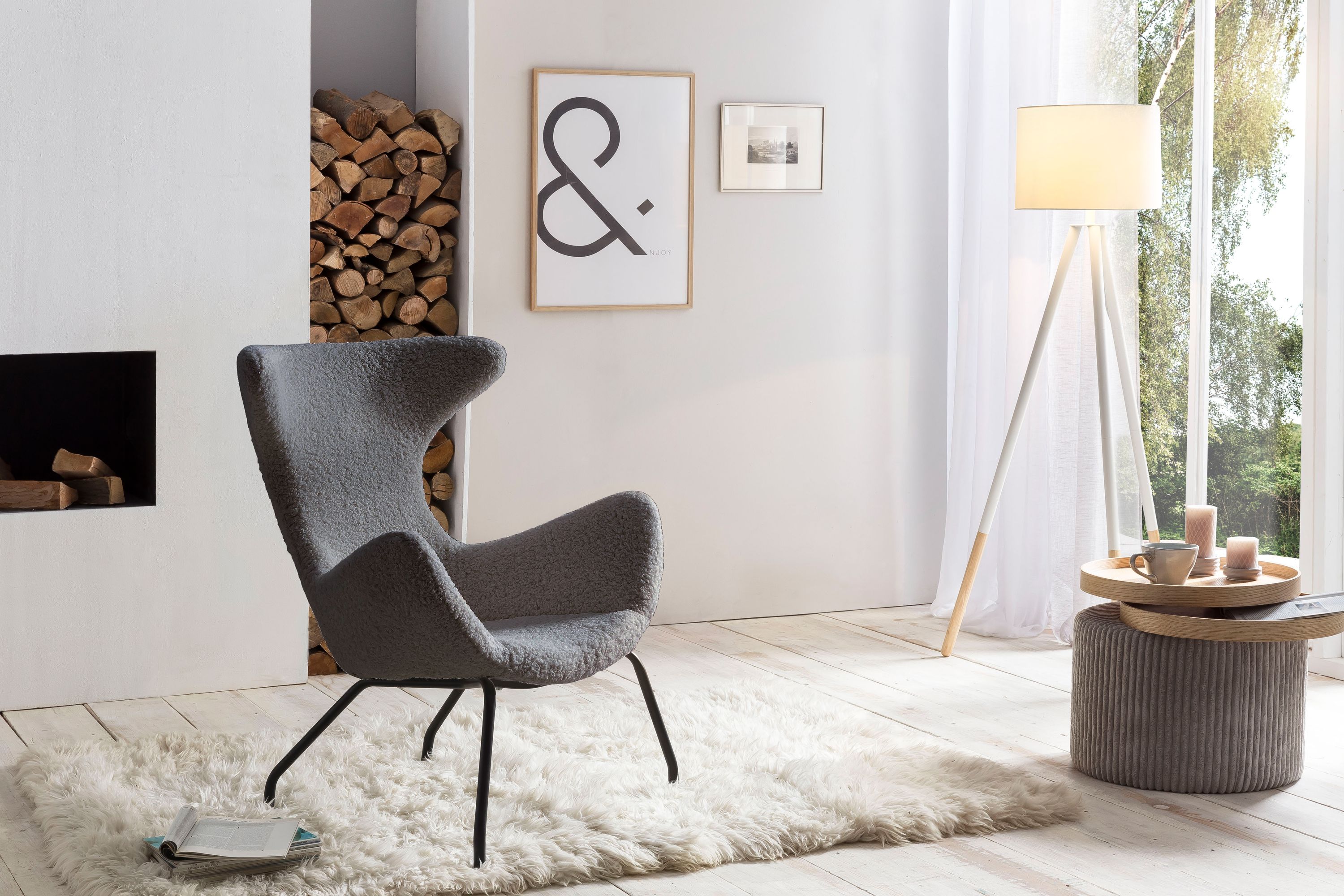 Relaxsessel Teddyfell grau Relaxsessel Polstersessel Ohrensessel Loungesessel