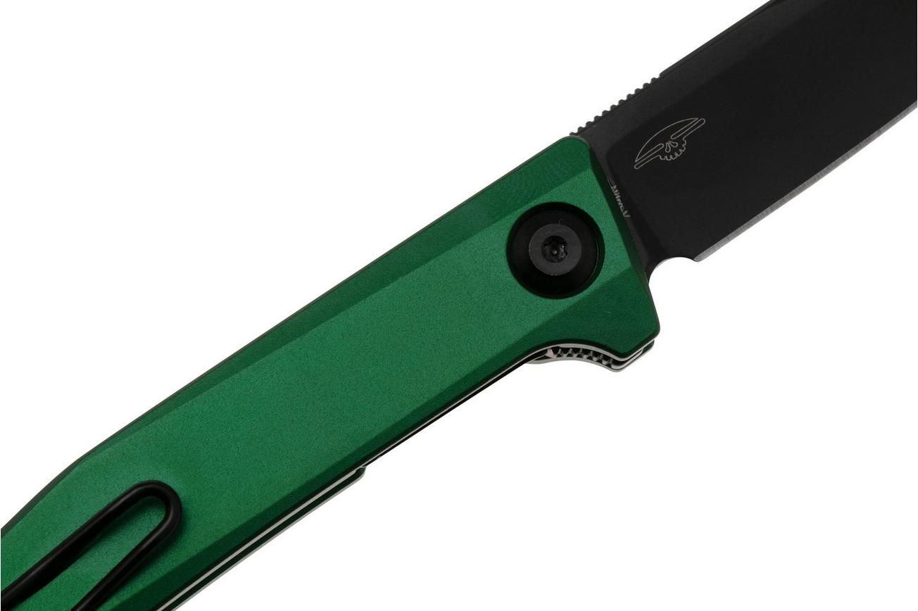 Real Steel Teres Flipper 7111GB Nitro-V Black PVD, Green Aluminum, zakmes, Poltergeist design