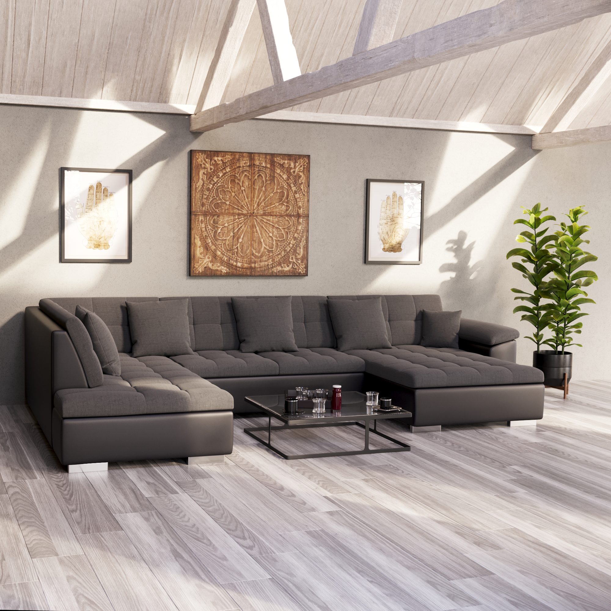 Ecksofa ARIA rechts anthrazit/schwarz