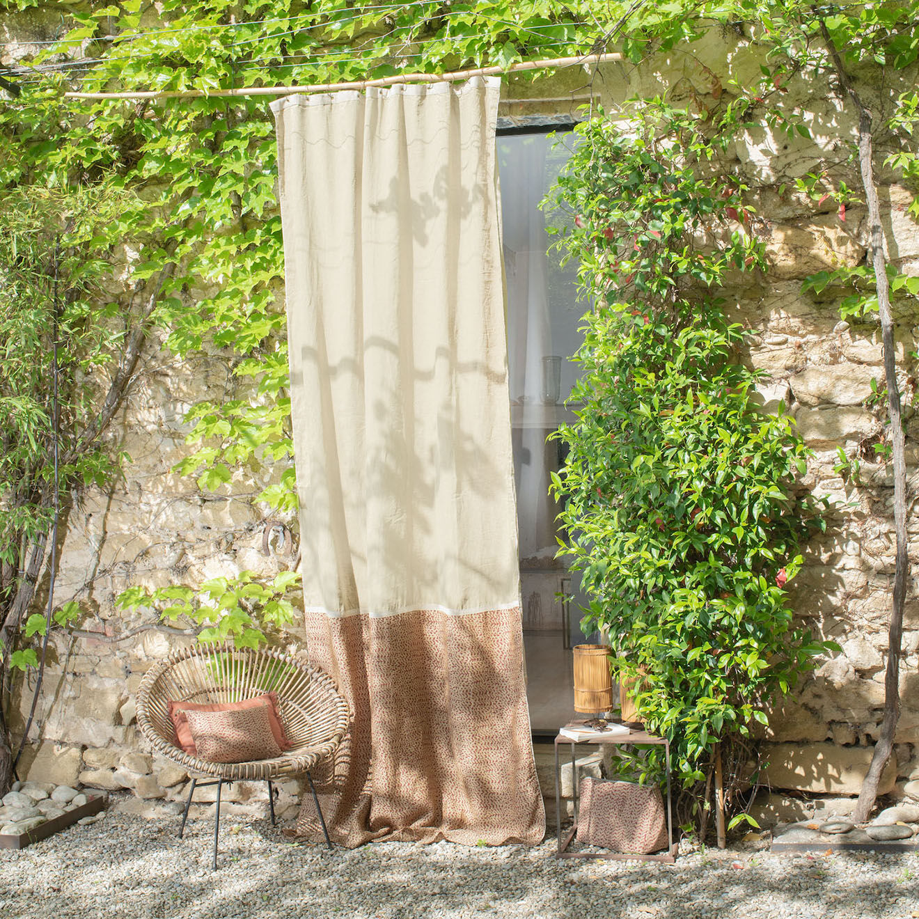 En Fil d'Indienne Rideau duo Lierre rouge - 140x300 cm