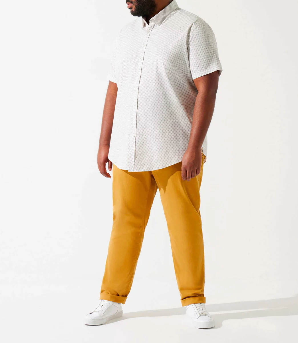 Chemise manches courtes à imprimé blanche et camel KAMELBT