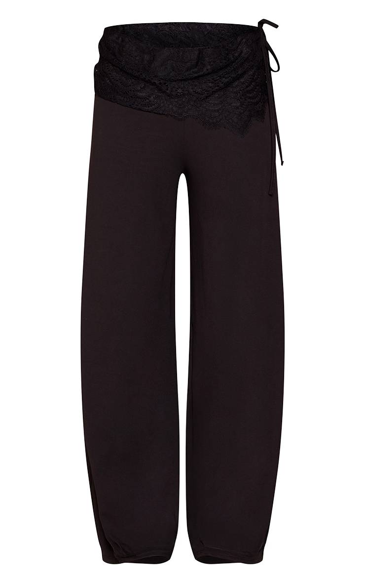Noir Pantalon En Jersey Doux Avec Détail En Dentelle