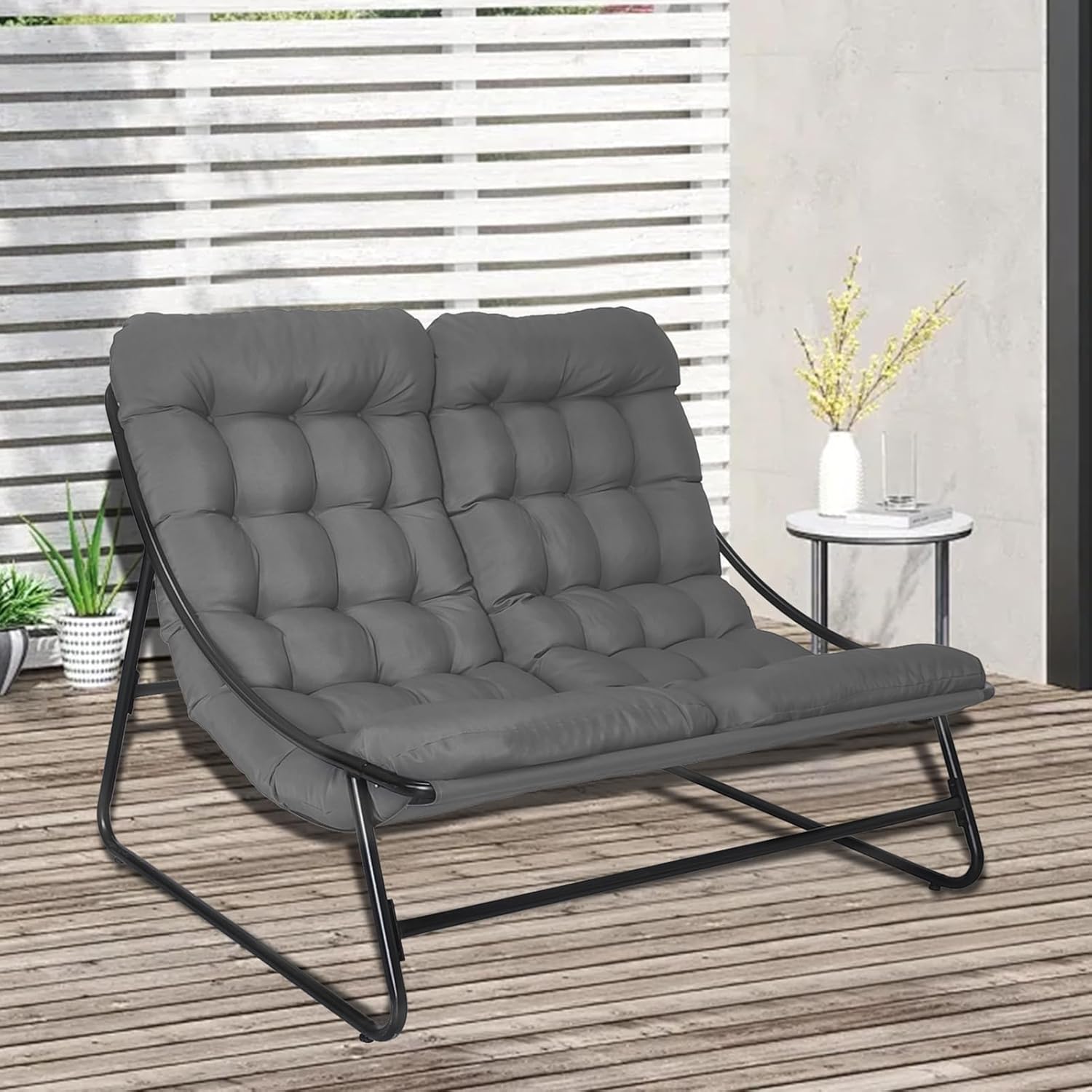 Doppelliege Outdoor 2 Personen, Sonnenliege 2 Personen, Gartenliege Extra Hoch mit 7 Cm Dicker Auflage, Liegestuhl Garten Extra Breit, Relaxliege Outdoor, Sonnenliegen, Kippliege für Terrasse