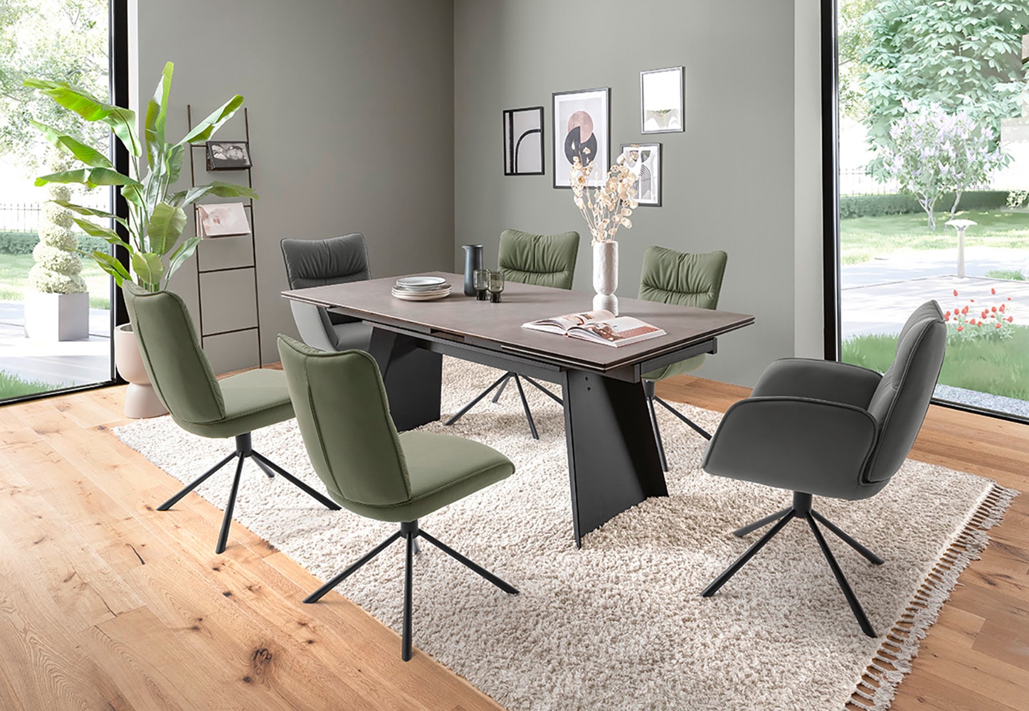 MCA furniture 4-Fussstuhl »MARIN Esszimmerstuhl (2er Set) - Stuhl« (Set) 2 Stk.360° drehbar, Metall schwarz, beweglichen Rücken, belastbar 120 kg