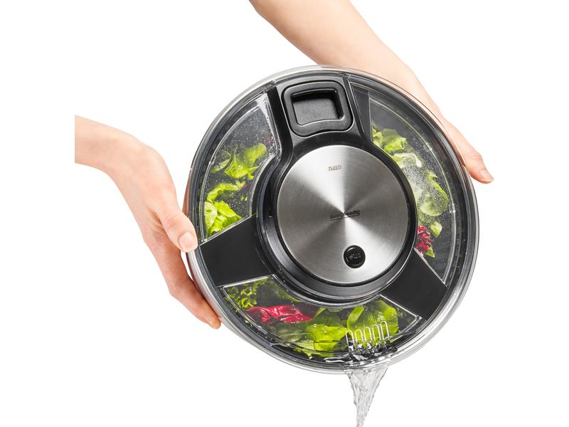 GEFU Salatschleuder Speed Wing 27 cm, Schwarz/Silber matt Schleuder für Salat