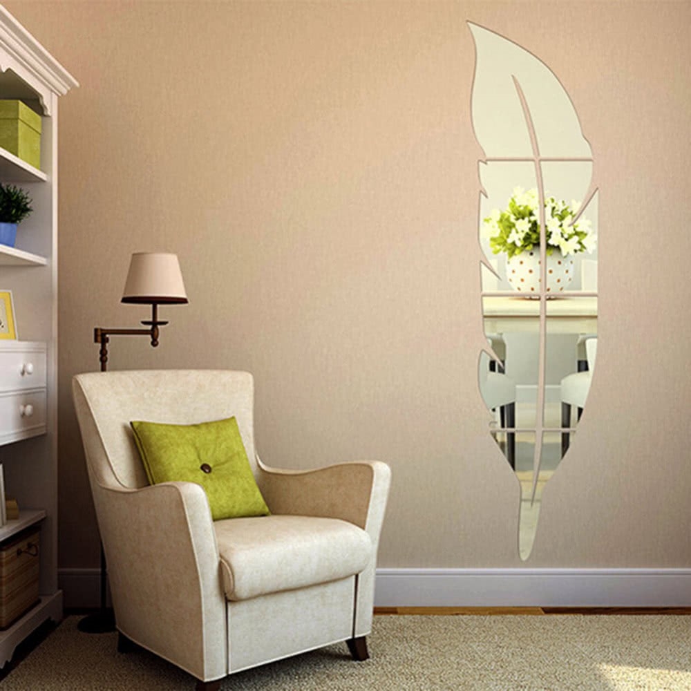 (17x73cm) Wand Aufkleber Spiegel Home Deko 3D Wandsticker - Feder