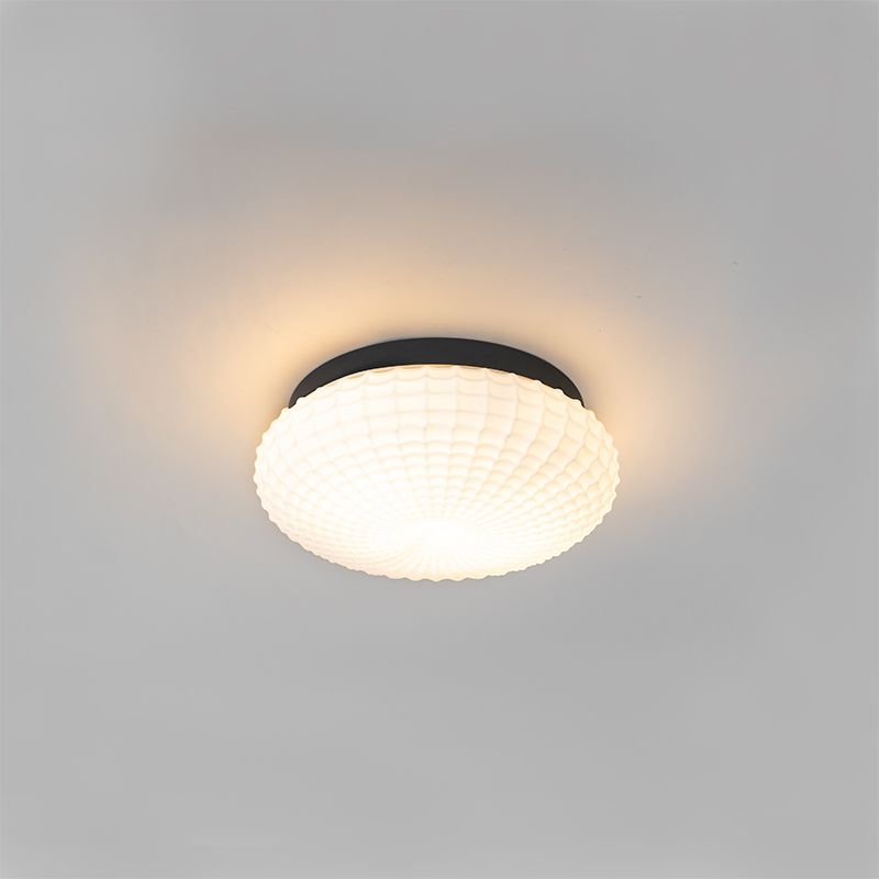Klassieke plafondlamp zwart met opaal glas 30 cm IP44 - Nohmi