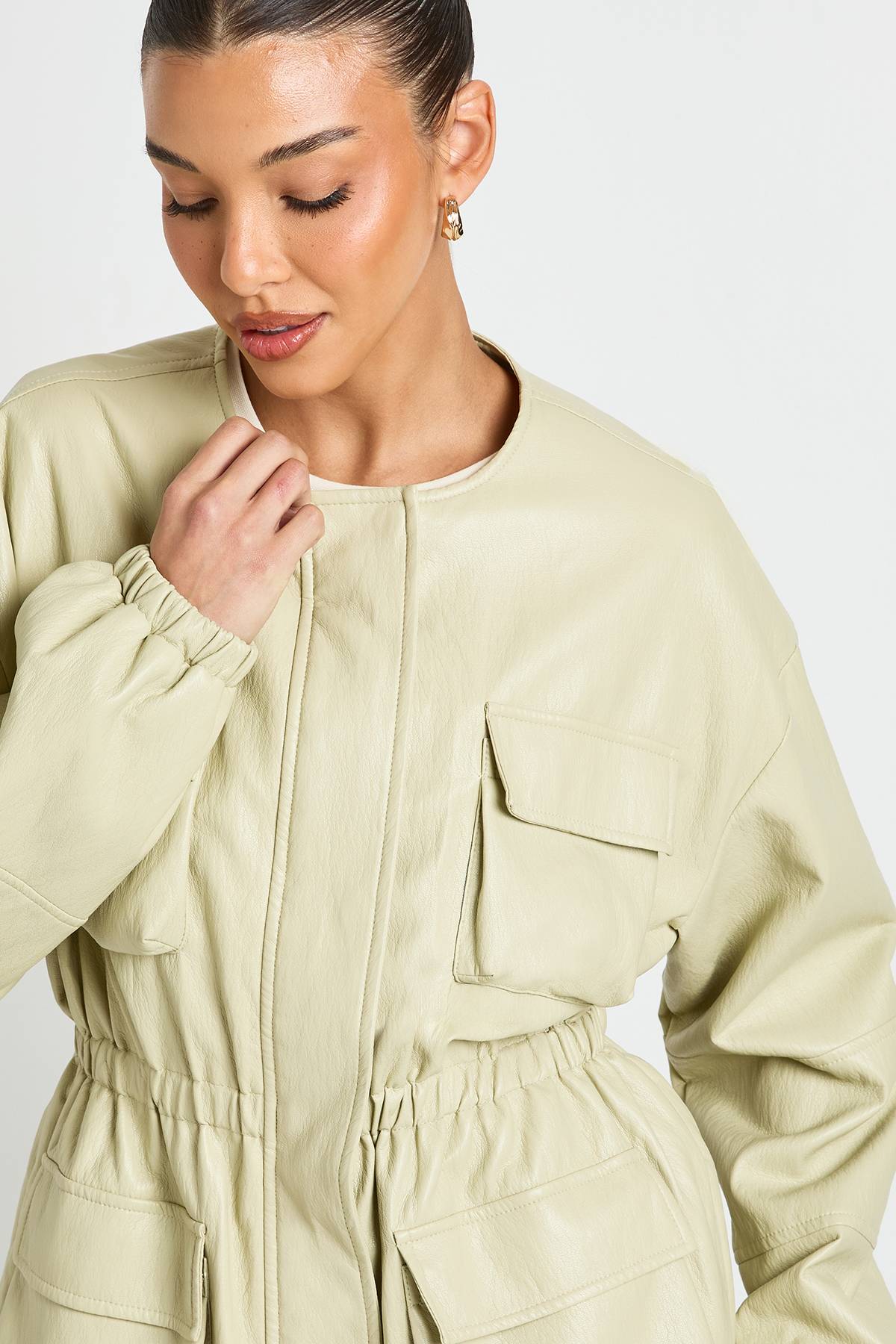 boohoo Veste Utilitaire À Poches En Synthétiquecuir Avec Taille Cintrée
