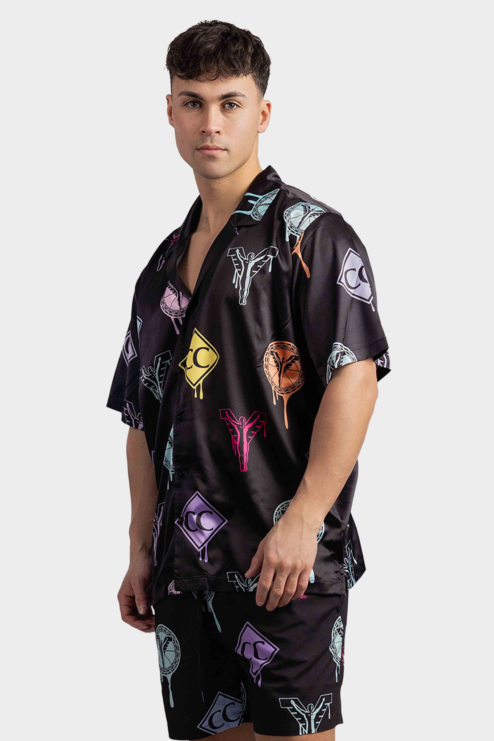 Carlo Colucci C4732 201 Logo Print Shirt Heren Zwart