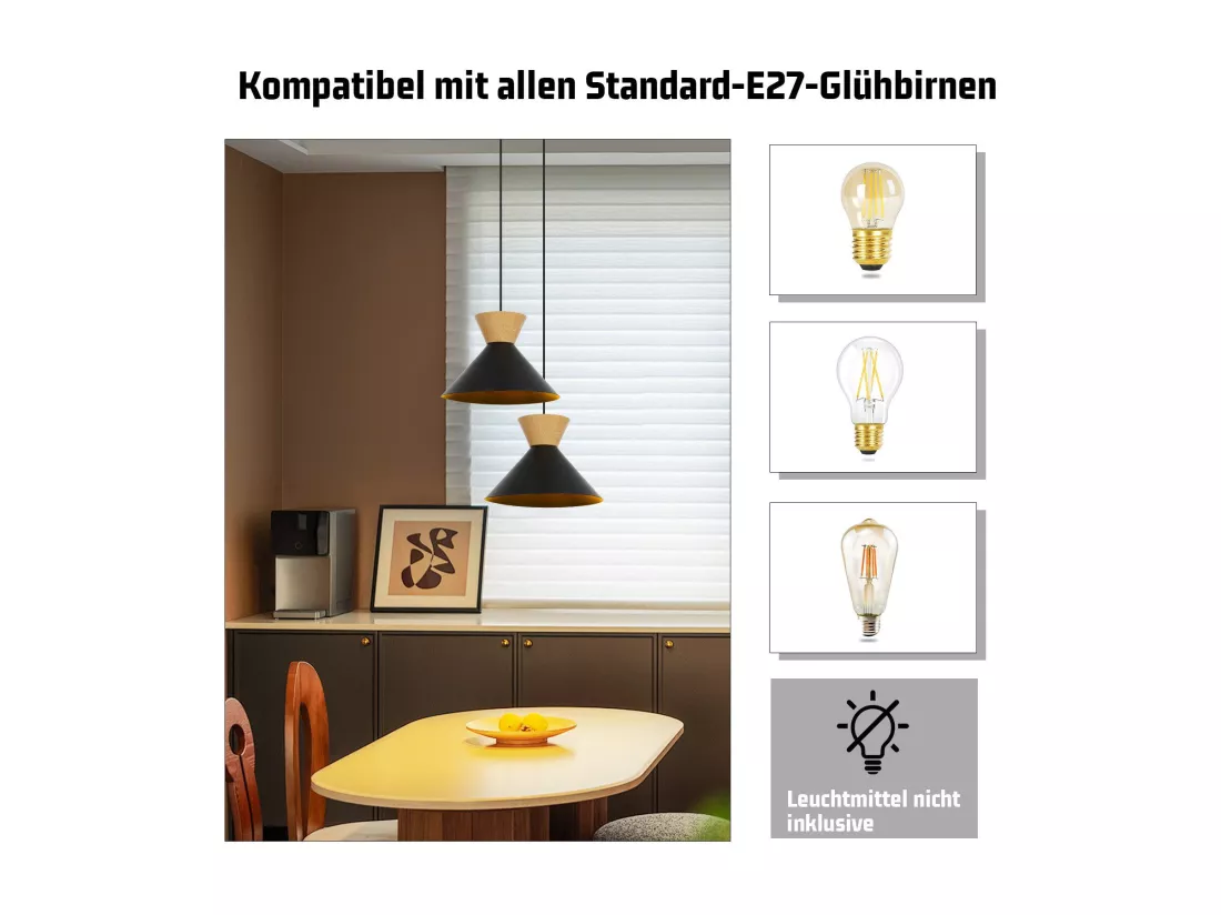 NETTLIFE Suspension Vintage Salle à Manger 2x Lampe Suspendue Noire Lampe Suspendue Industrielle E27 Métal Rétro