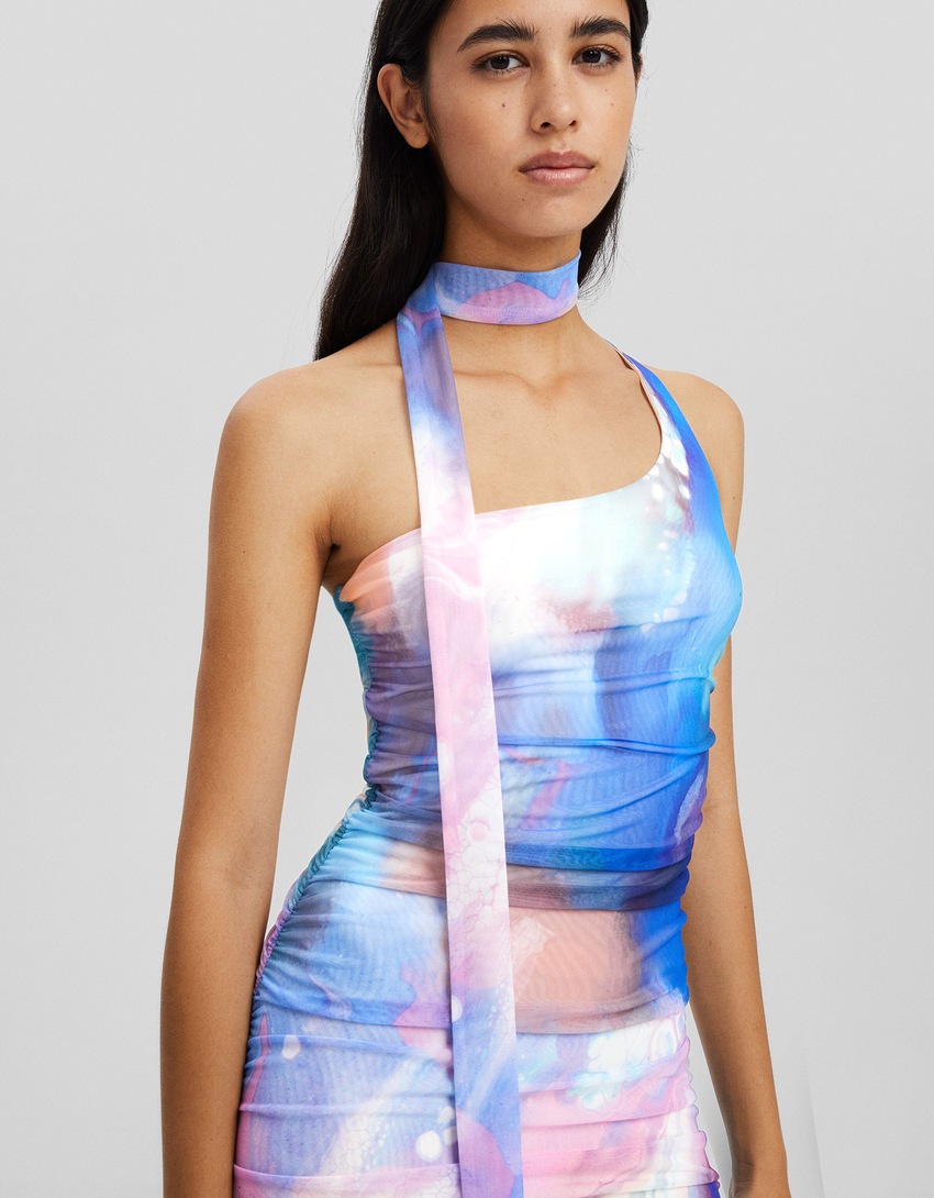 Vestido midi assimétrico estampado