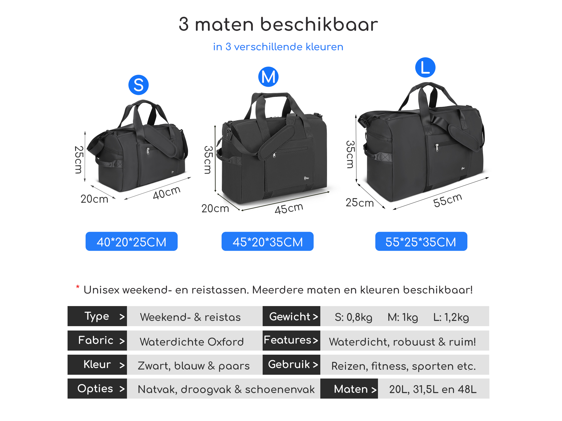 Hikr Reistas 45x35x20 cm weekendtas - Blue