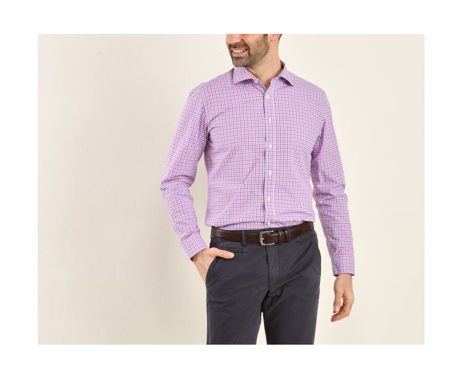 Chemise coton blanc à carreaux roses, bleus et blancs - RUGGERO