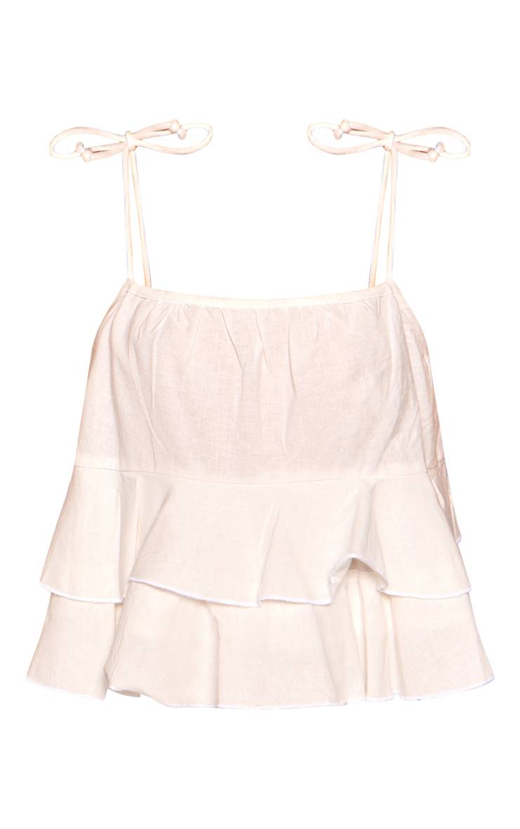 Blanc Caraco En Coton Lin À Détail De Volants