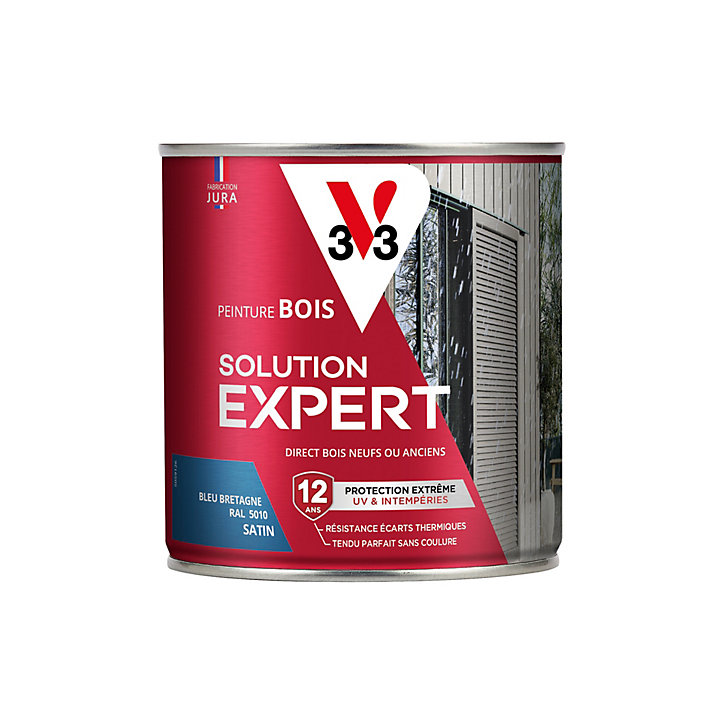 Peinture extérieure bois Solution expert bleu bretagne satin V33 500ml