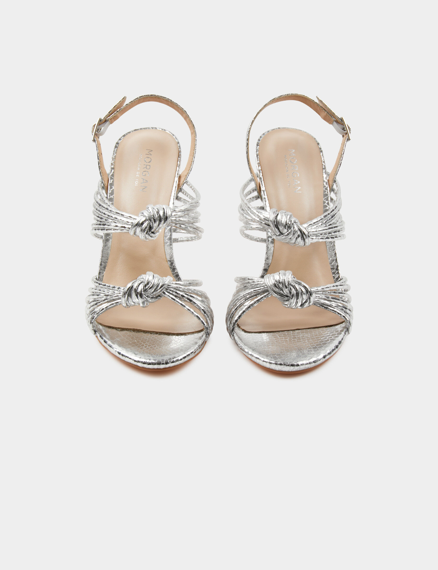 Sandales à talons avec brides nouées argente femme - argente