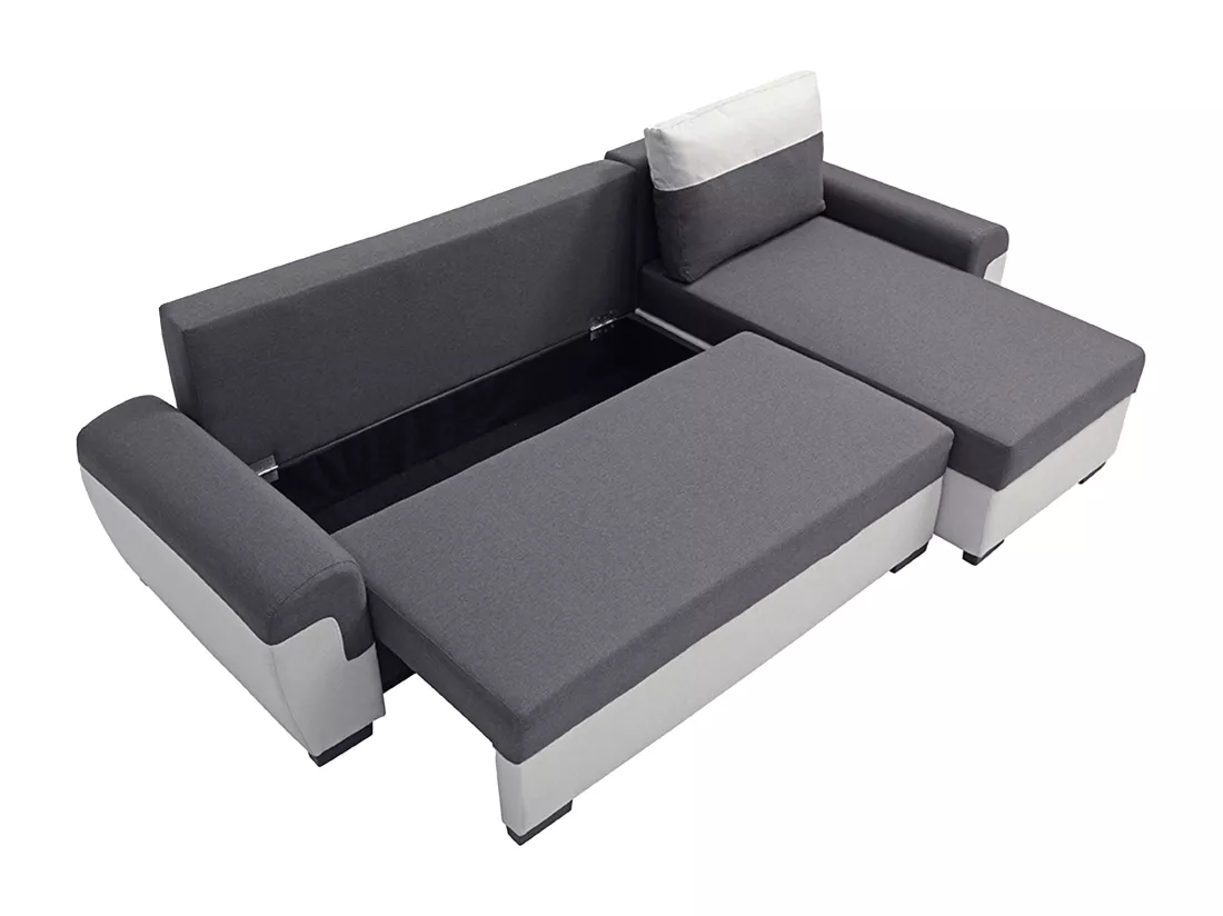 Canapé d'angle réversible et convertible en tissu anthracite et gris clair GABY II