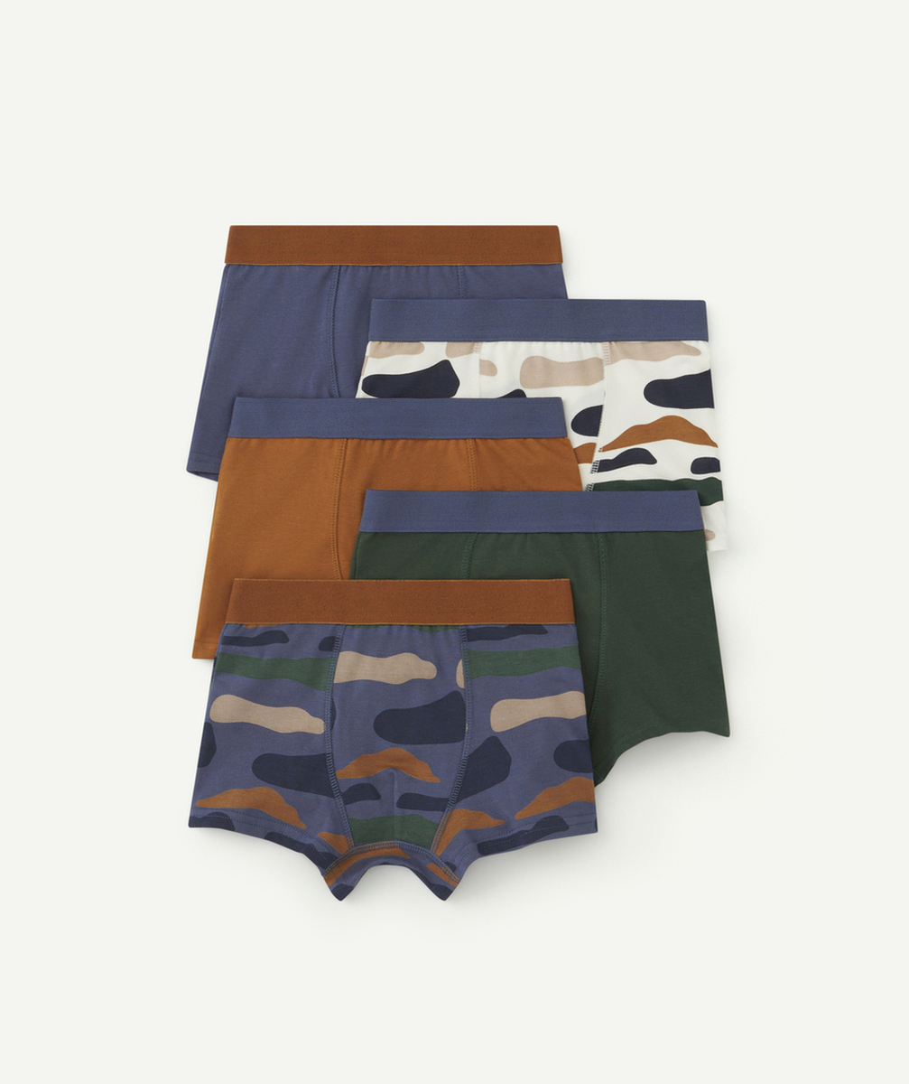LOT DE 5 BOXERS GARÇON EN COTON BIO AVEC FORMES COLORÉES