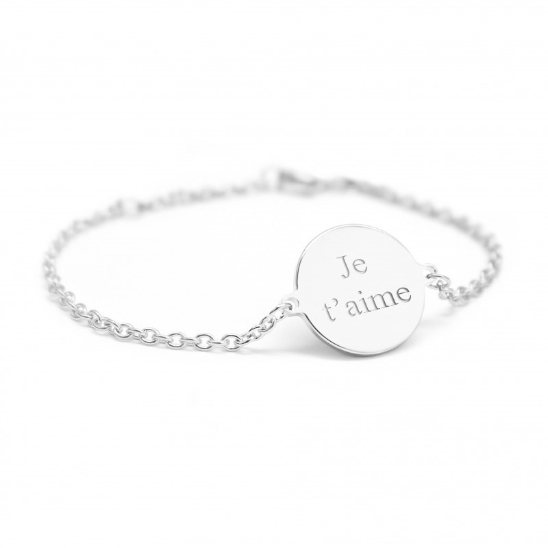 Bracelet chaine médaille argent 925 femme - gravure JE T'AIME