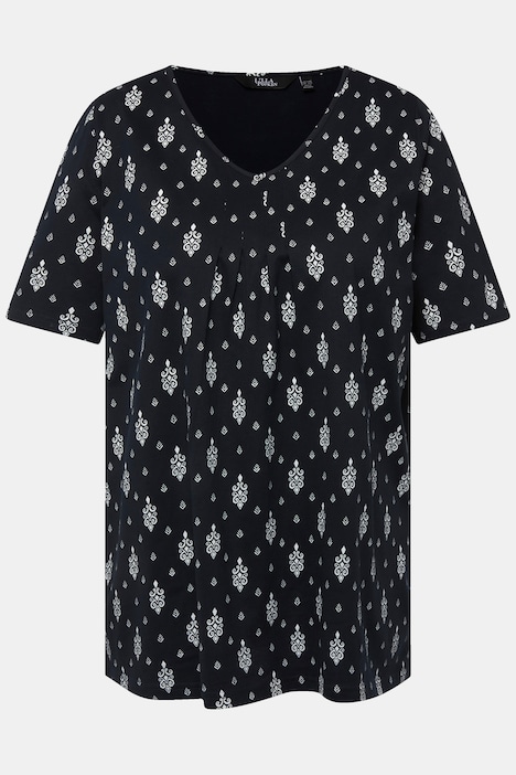 T-Shirt, Zierfalten, A-Linie, V-Ausschnitt, Halbarm