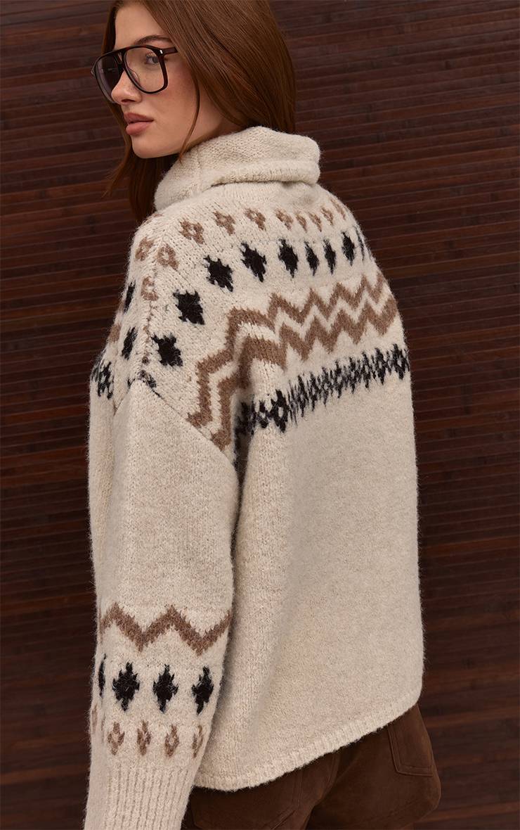 Crème Synthétiquell Col Montant Motif Jacquard