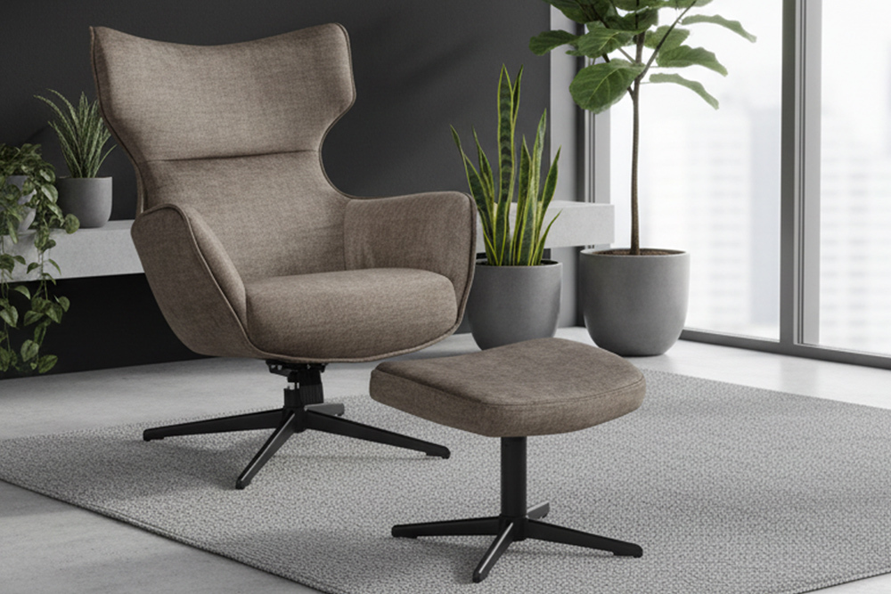 Design Hocker VOGUE 45cm taupe Samt drehbar schwarze Metallbeine Fußhocker