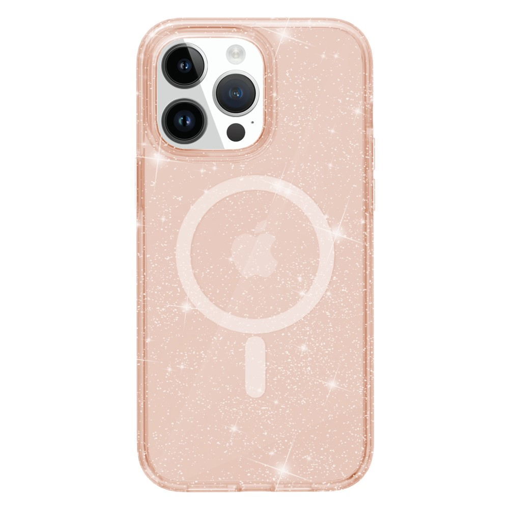 iPhone 15 Pro MagSafe Hybrid Hardcase Hülle mit TPU Bumper Glitzer Design - Roségold / Transparent