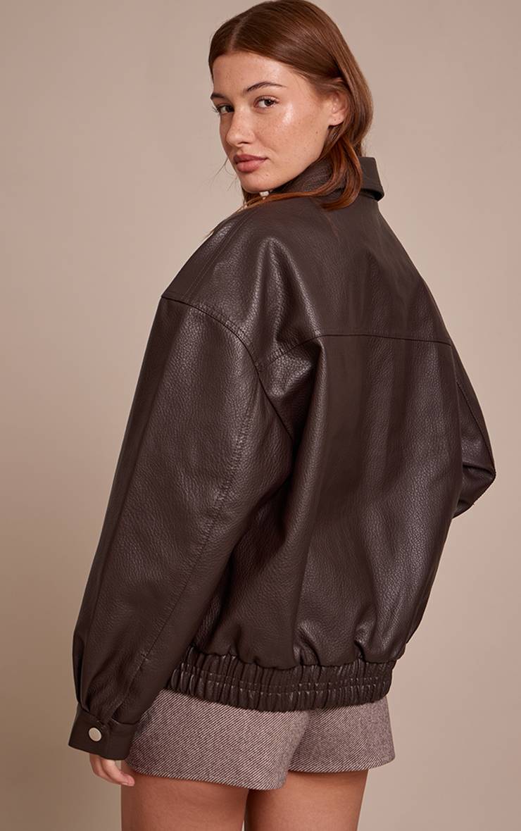 Chocolat Blouson Aviateur En Synthétiquecuir À Patte De Boutonnage Dissimulée