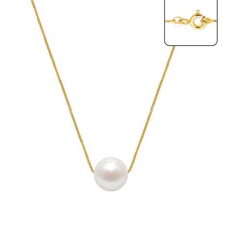 Collier Femme Ras du Cou et Chaine Venitienne Or jaune 750/1000 et Perle de Culture d'eau douce Blanche