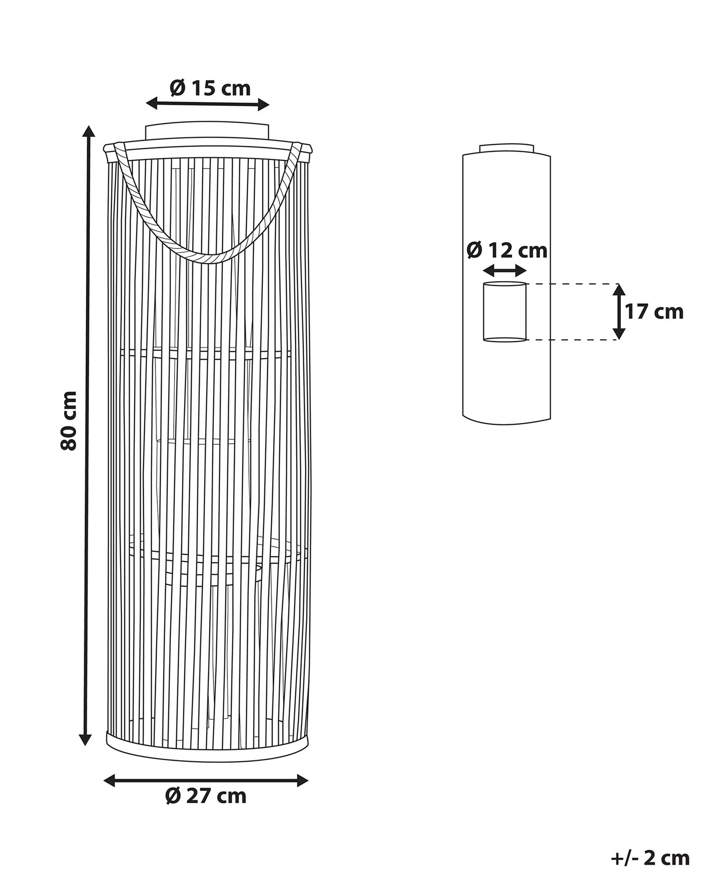 Lantaarn LUZON Wilgenhout 80 cm Zwart