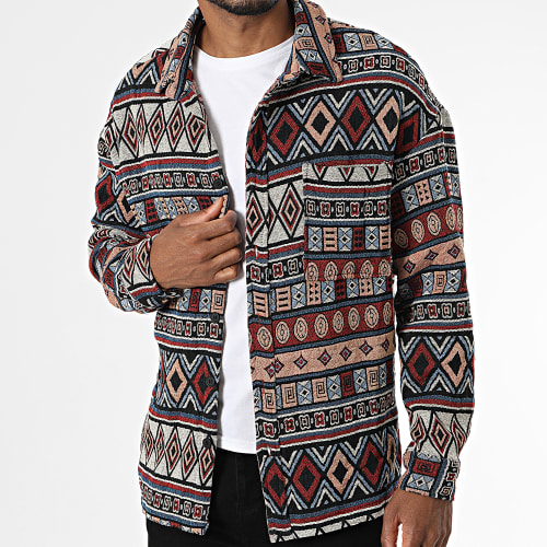 Surchemise Beige Rouge Bleu Clair