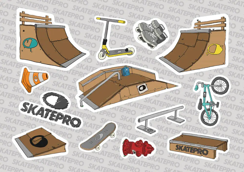 SkatePro Klistermærkeark - Stickers Løbehjul