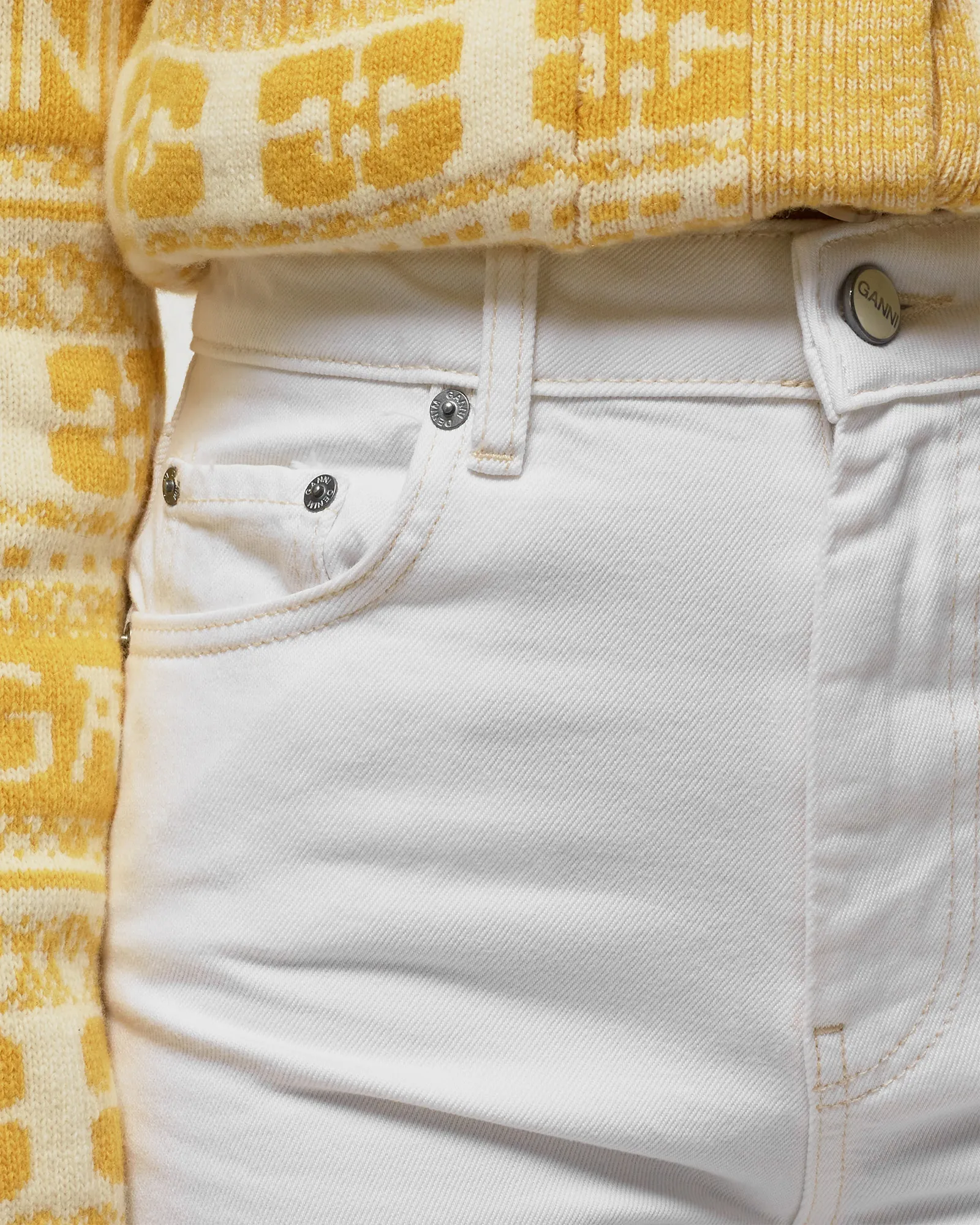 Ganni White Denim Cropped Jeans