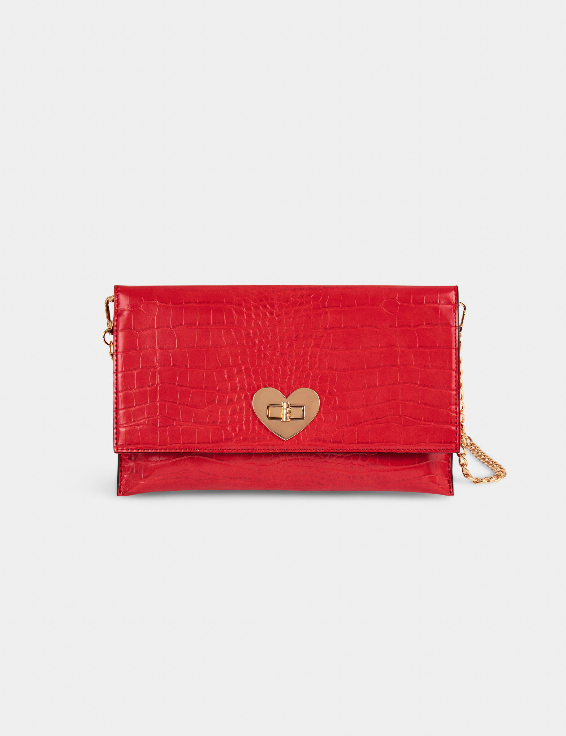 Sac pochette aspect croco rouge femme - rouge