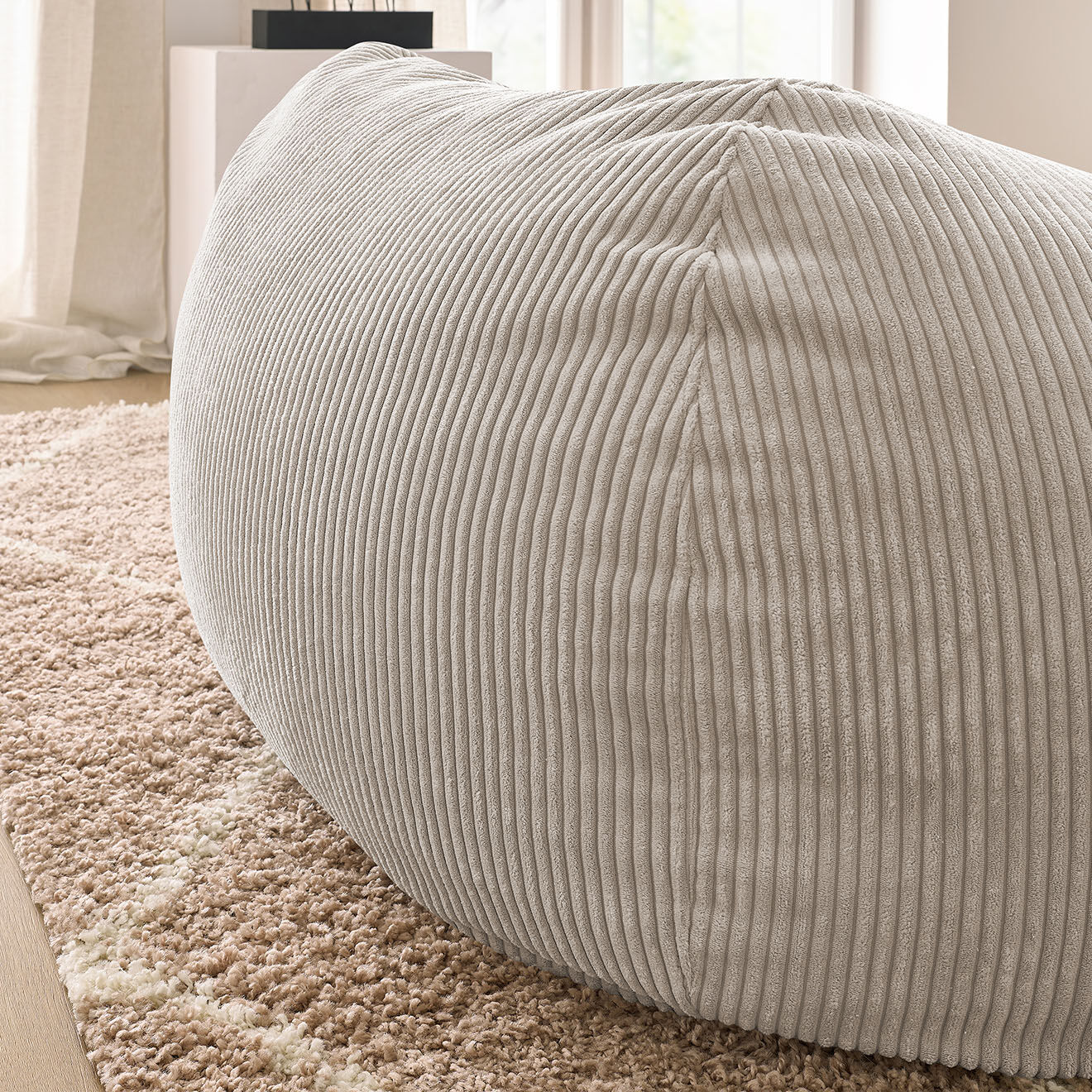 Bobochic Pouf ultra moelleux en Velours côtelé Voltaire beige - 120x70x60 cm