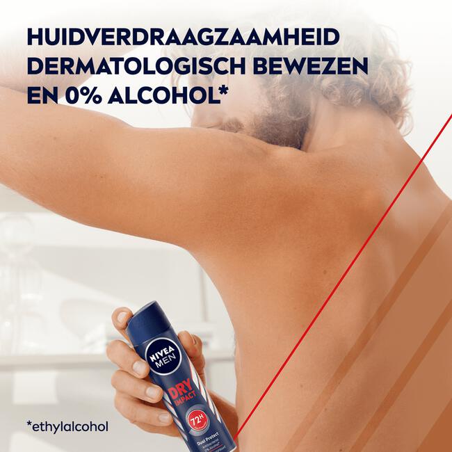 NIVEA MEN Dry Impact Anti-Transpirant Spray - 72 uur bescherming - Met mineralen en DryPlus - Alcoholvrij en antibacterieel - 150 ml