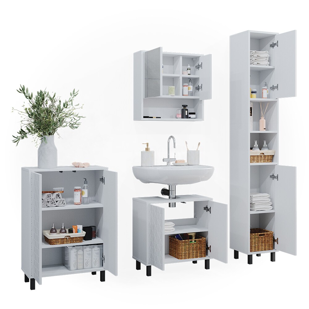 Vicco Badmöbel-Set Agasta weiß, Badezimmerschränke 3D Optik