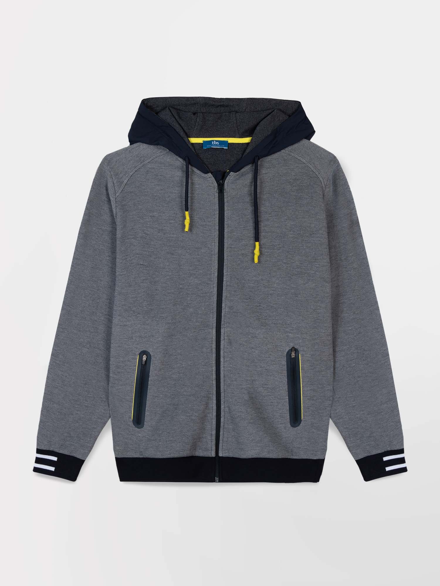 Sweat Homme Zippé A Capuche En Maille Piquée Marine