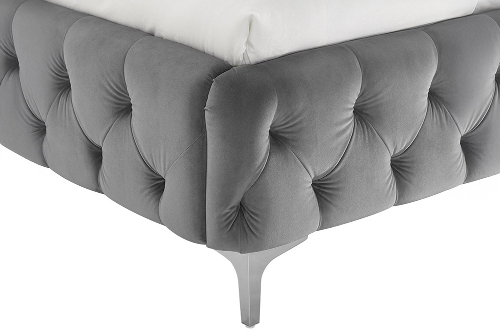 Design Doppelbett MODERN BAROCK 180x200cm grau Samt Chesterfield