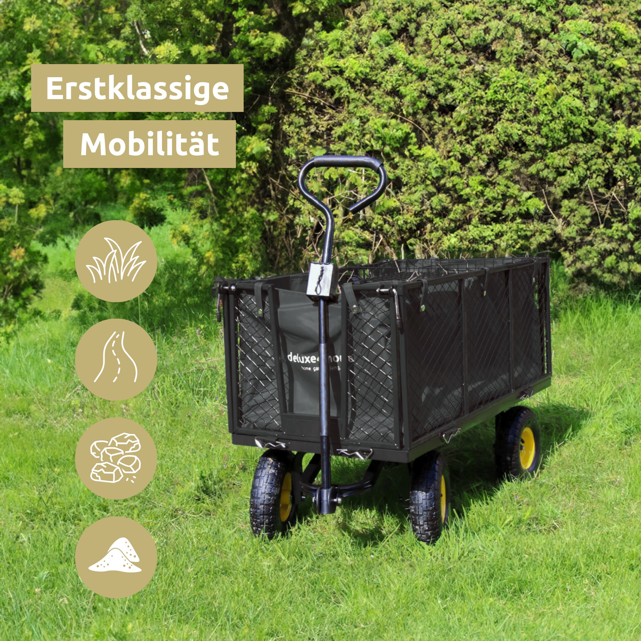 deluxe4home® Bollerwagen | Transportwagen inkl. Handschuhe | Schwarz