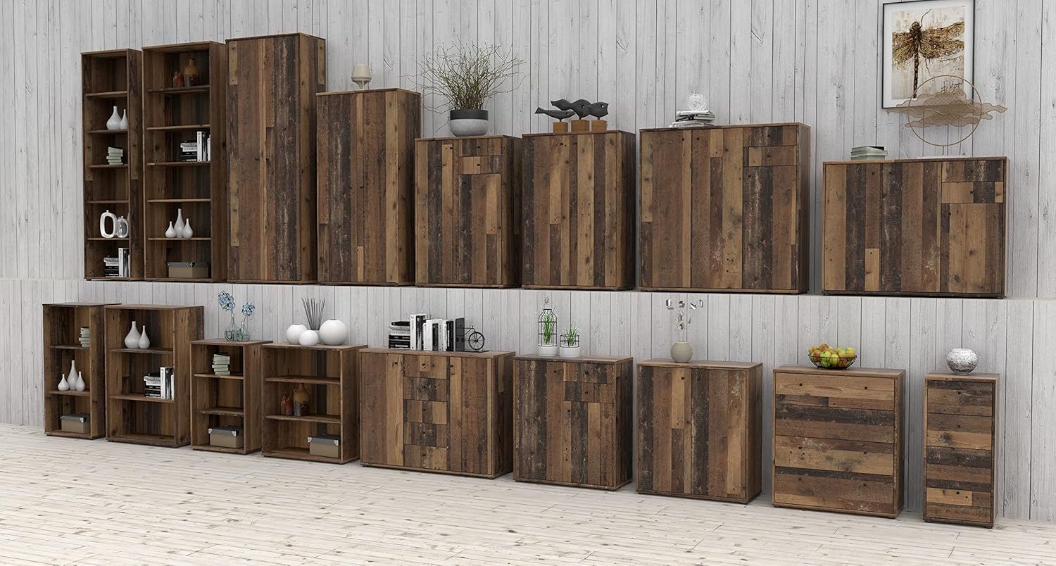 FORTE TEMPRA 2 Kommode mit 2 Türen und 5 Schubladen, Holzwerkstoff, Old – Wood Vintage Dekor, (B x H x T) 108,8 x 85,5 x 34,8 cm