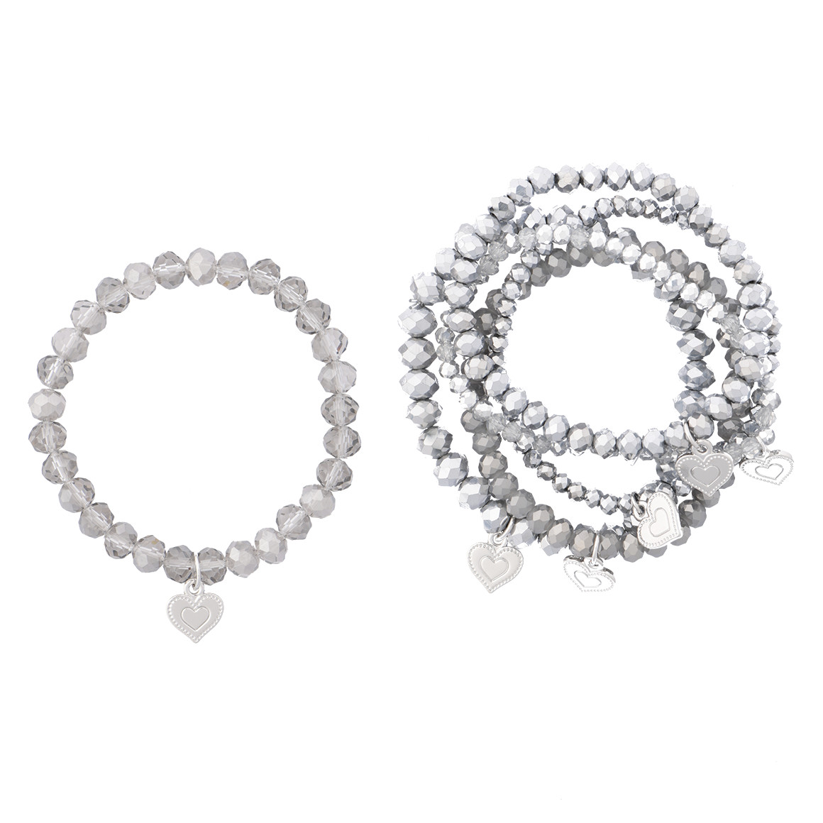Gina Benotti 6 Damen Armbänder mit Herz-Anhänger grau