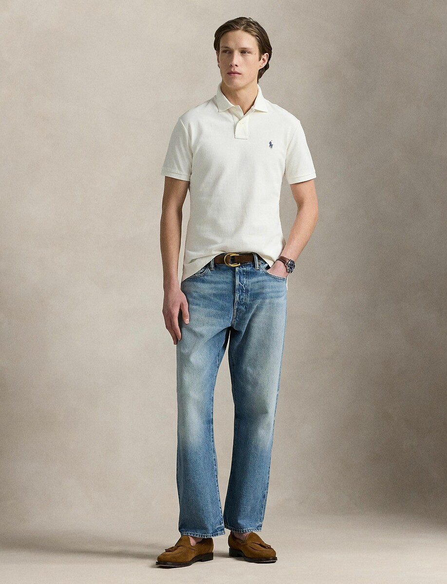 POLO RALPH LAUREN<br>Camisa polo reta de algodão com bordado de jogador de pônei