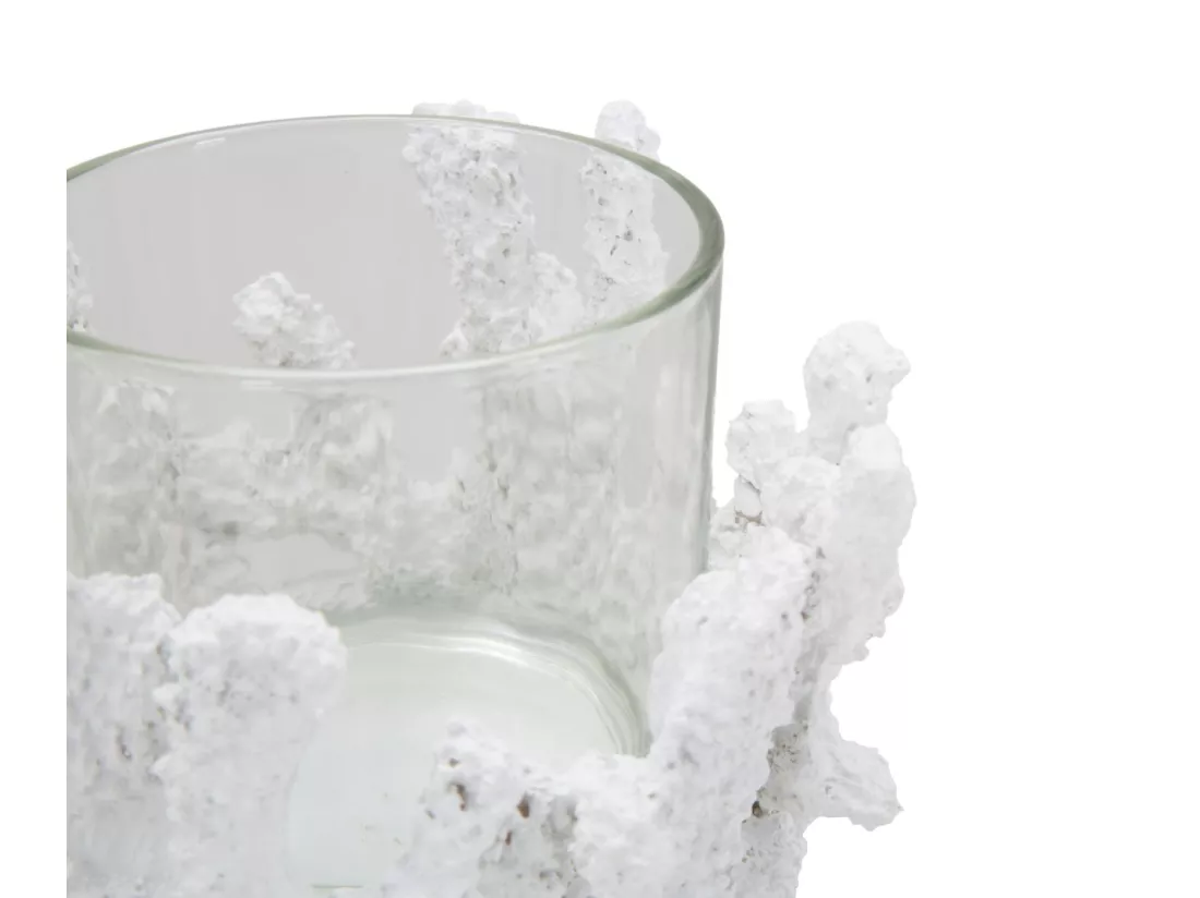 Bougeoir en résine blanche avec coupelle en verre Ø 12,5x9 cm
