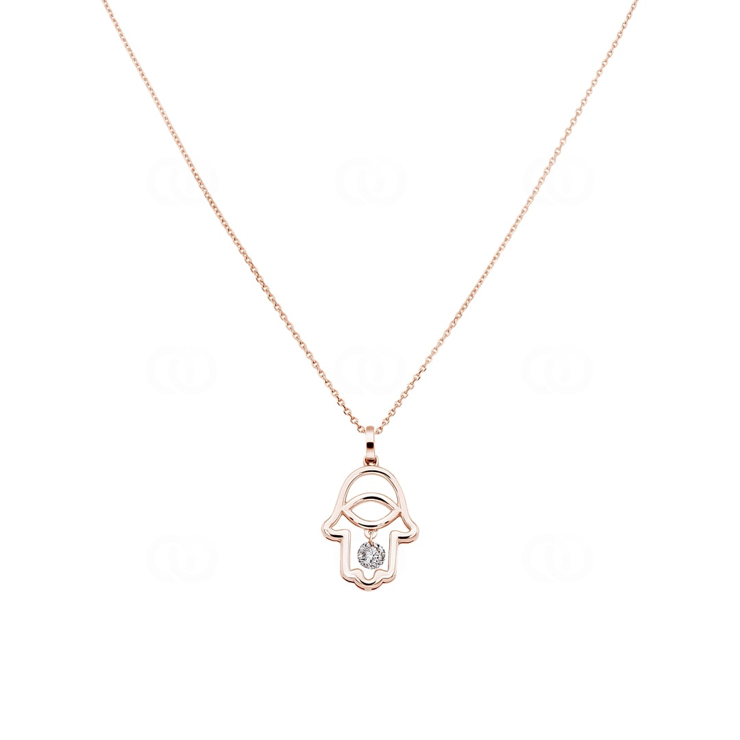 Collier mit Anhänger 750/18 K Roségold Fatimas-Hand mit Diamant 0.11 ct H/si