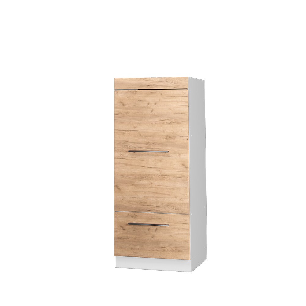 Vicco Mikrowellenumbauschrank Küchenschrank Küchenmöbel Fame-Line Weiß Eiche Goldkraft 60 cm modern Küche Einbauküche Blende Hochschrank Schublade Mikrowelle Backofen Küchenzeile