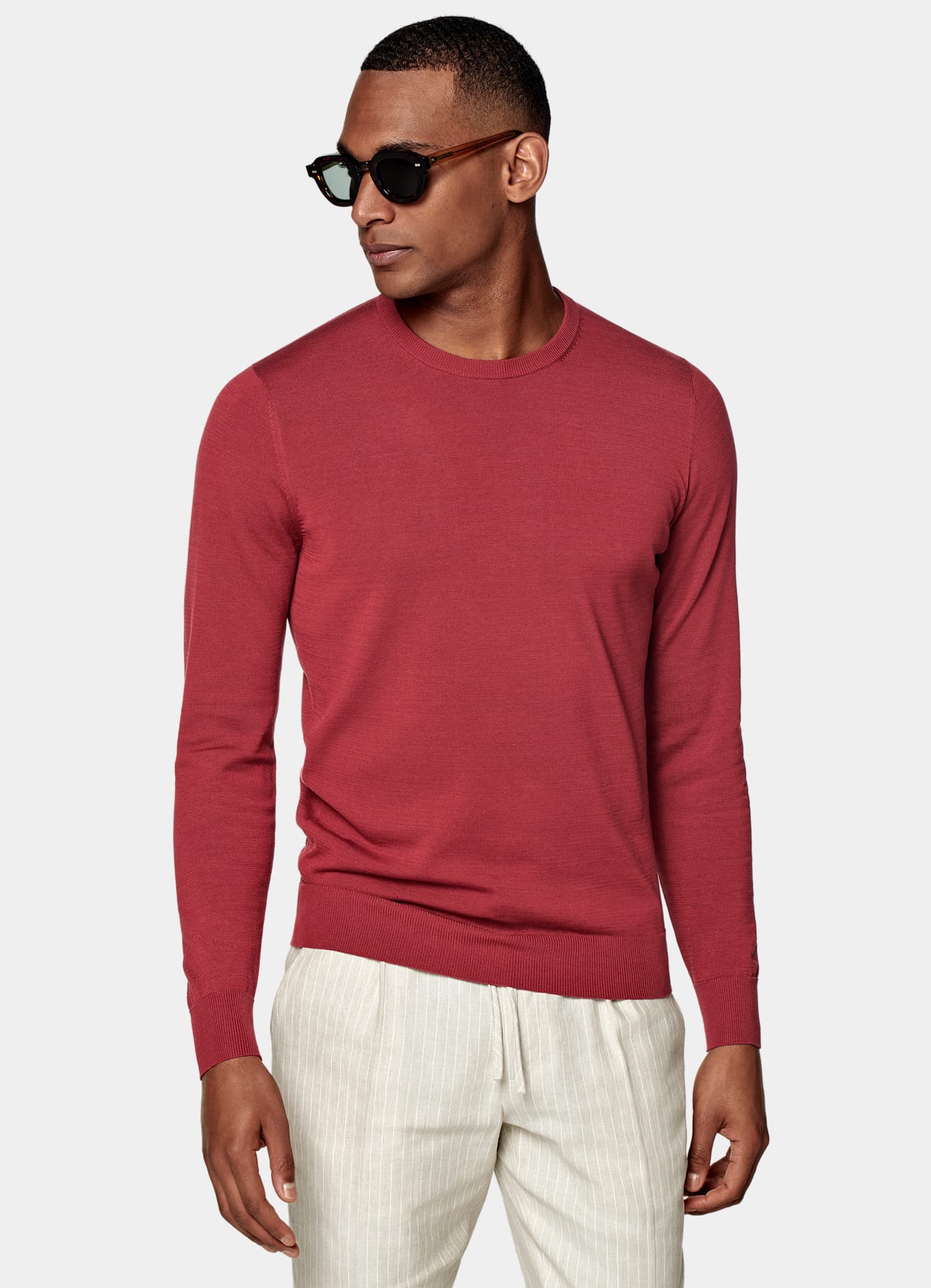 Pull col rond rouge